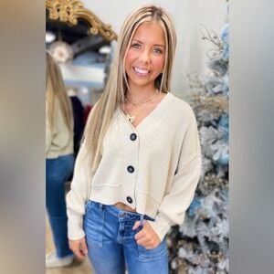 RD Style Sumire‎ Long Sleeve V-Neck Cropped Knit Cardigan Pink L New With Tags